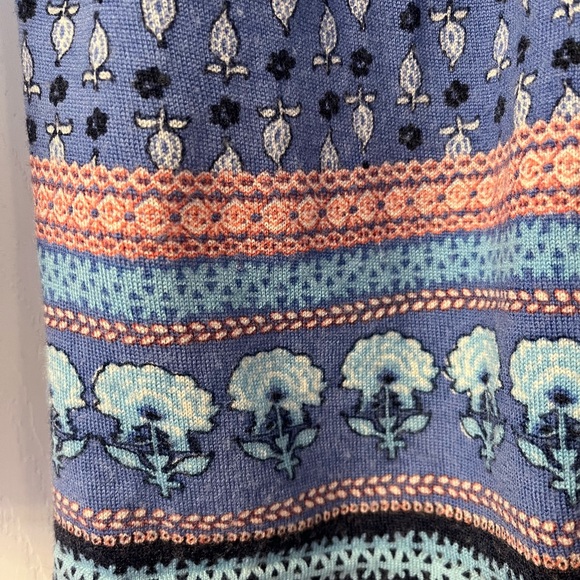 Garnet Hill Patterned Blue Lightweight Cardigan 100% Merino Wool 3/4 Sleeves - Picture 4 of 11